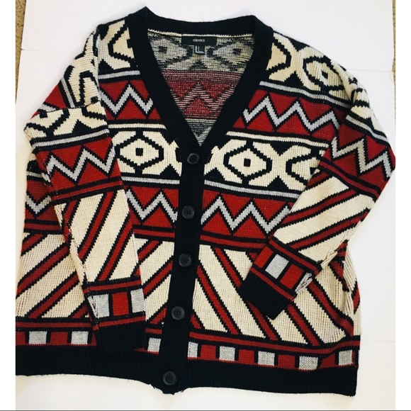 Forever 21 Grandpa Geometric Print Knit Cardigan Sweater - Picture 6 of 8